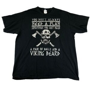 Valknut Viking Beard Pair of Ball No Plan‎ T Shirt Mens XXL Black Cotton Biker